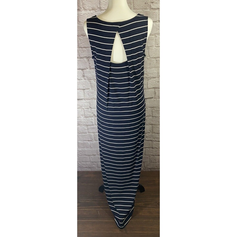 NEW C&C California Women M Sleeveless Stretch Striped Blue White Maxi Dress - Picture 3 of 8